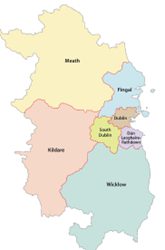 Map for Materials recovery base of operations including counties Dublin, Meath, Kildare, and Wicklow